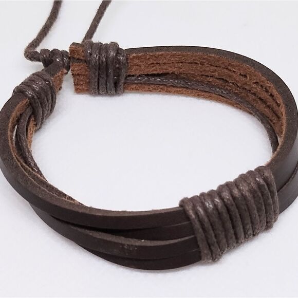 Men's bracelet leather layered brown new d96 - Picture 1 of 1